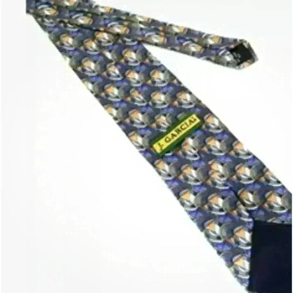 Vintage Jerry Garcia Luxury Blue Gray Orange Geometric Printed Silk Tie - Picture 5 of 6